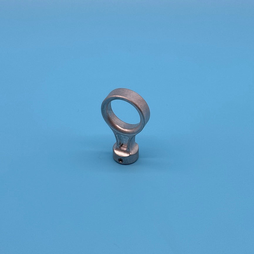 Raw aluminum CNC dipstick handle for Mazda MX-5 Miata, with ring pull and set-screw collar.