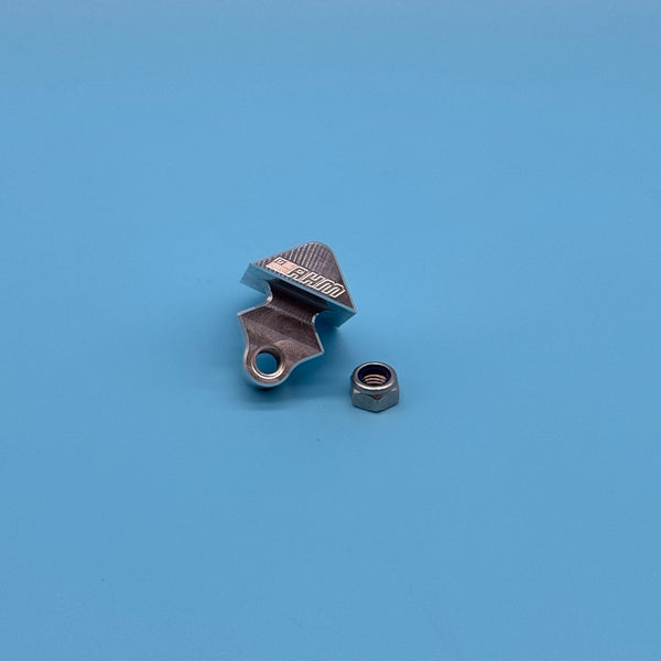 Bare aluminum CNC locking wedge repair part for Thule T2 bike rack, AHM-engraved, with nylon lock nut.