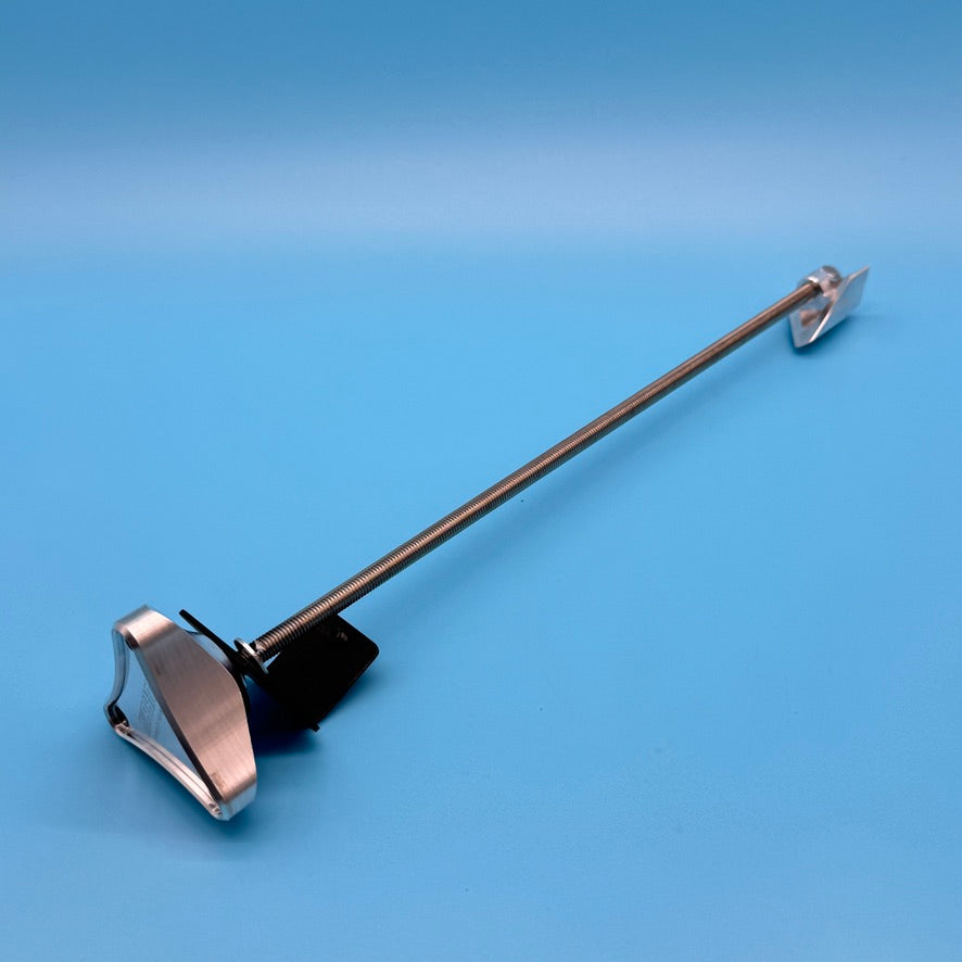 Top view of Thule T2 wedge kit - aluminum handle, expansion rod and metal end fitting.