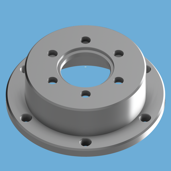 Bare aluminum CNC Mainline ProHub PH10 dyno adapter for Dodge Viper 3rd Gen, angled six-bolt view.