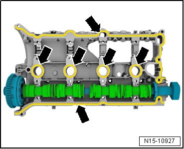 Anaerobic sealant bead application points on the cylinder head cover