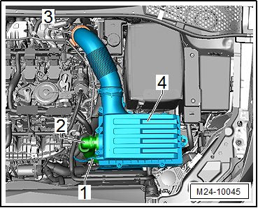 Disconnecting the vacuum hose and secondary air connecting pipe on the EA888