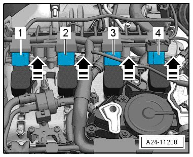 Pulling the ignition coils vertically upward off the EA888