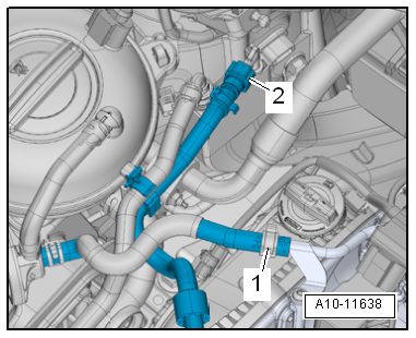 Releasing coolant system pressure and removing the upper coolant hose